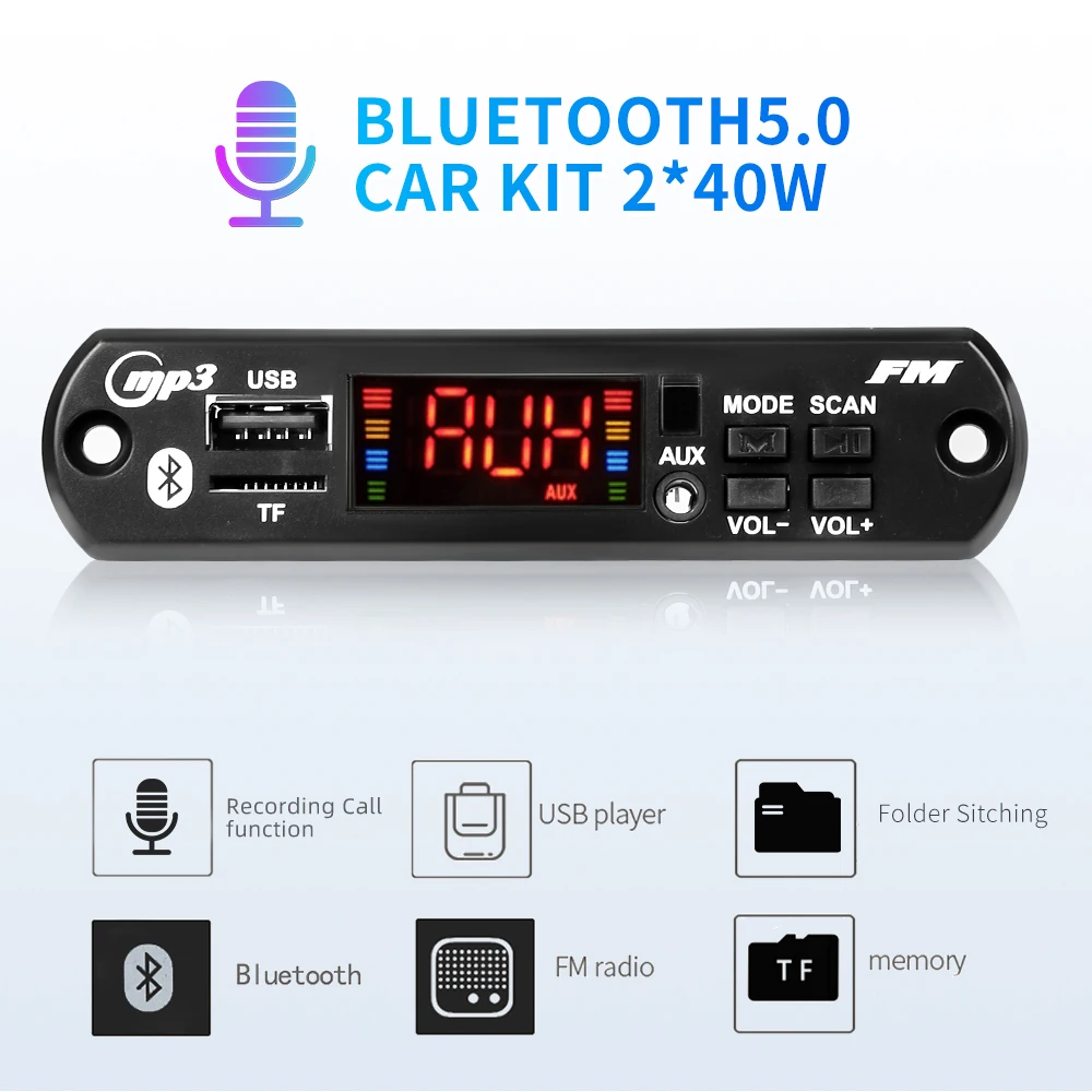 S bluetooth 5 0 car mp3 decoder board 80w amplifier wireless call recording music audio thumb200