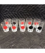 Set Of 10 Glass Shots Red And Black Dots Drinking Games Party Favors - $7.92