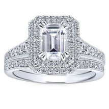 2.80Ct Emerald Cut Simulated Diamond Wedding Ring Set 14K White Gold in Size 8.5 - £218.10 GBP