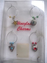 Set of 4 Wine Glass Charms Silver Tone with Multi Color Acrylic Beads - $8.12