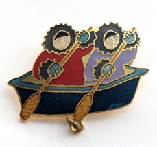 VTG Artique Barbara Lavallee Eskimo Paddling Boat Enamel Brooch Pin Repa... - $184.69 MXN