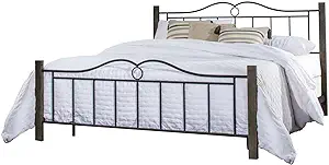 Dumont Metal King Bed With Double Arched Scroll Design And Wood Posts, T... - $357.99