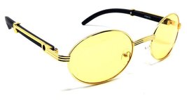 Galant Luxury Oval Metal &amp; Wood Sunglasses (Gold &amp; Black Wood, Yellow) - £9.36 GBP