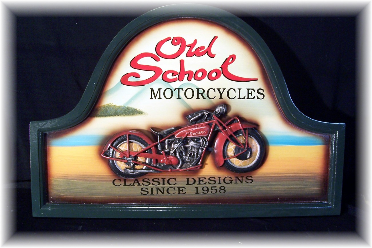 LG. "OLD SCHOOL" MOTORCYCLE DECORATIVE 3-D WALL PLAQUE - $24.95