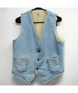 LEVI&#39;S MEN&#39;S (M) LIGHT BLUE DENIM SHEARLING VEST SNAP BUTTON ORANGE TAB ... - $63.78