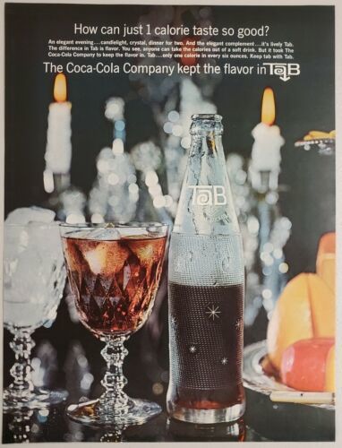 1964 Print Ad Tab 1-Calorie Soda Pop Coca-Cola Company Ice Filled Glasses - $13.48