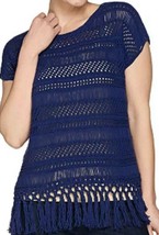 C. Wonder Brand ~ Women&#39;s Size Medium ~ Crocheted Top With Tassels ~ Navy Blue - £17.93 GBP