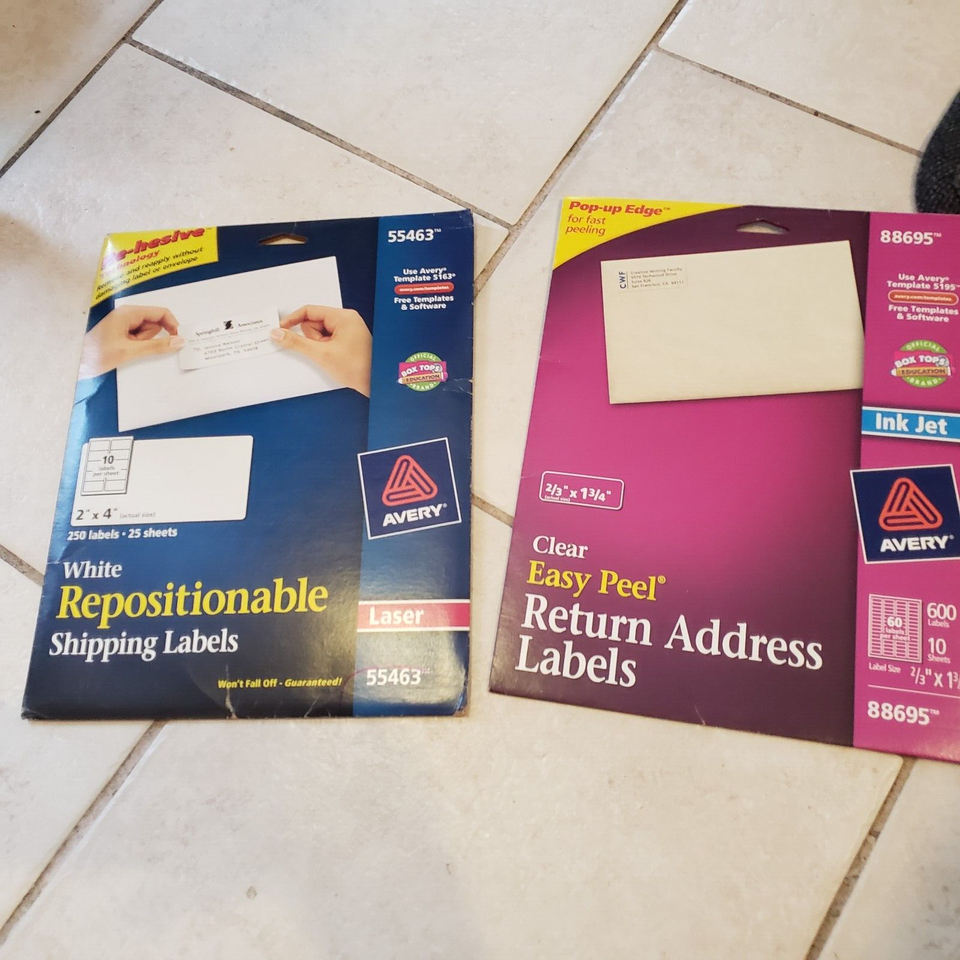 NEW LOT of Avery Easy Peel Return Repositionable Labels Ink Jet # 88695 ... - $20.43