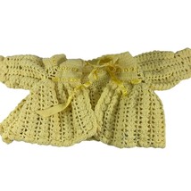 Vintage Hand Crochet Baby Newborn Sweater Buttercup Yellow Ribbon Unisex - £11.38 GBP