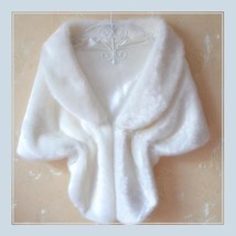 Bridal White Mink Faux Fur Stole Cape with Collar image 1