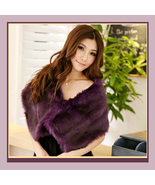 Purple Dyed Mink Faux Fur Stole Shawl Tippet Bridal Wrap - £37.52 GBP