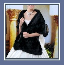 Luxurious Long Black Mink Faux Fur Wrap Stole