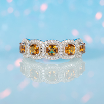 Natural Citrine Stackable Half Eternity Band - Yellow Gemstone Silver Ring - £101.47 GBP