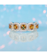 Natural Citrine Stackable Half Eternity Band - Yellow Gemstone Silver Ring - £101.51 GBP