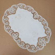 Vintage Embroidery Table Runner Oval Dresser Doily Beige 16x11 Inch - $16.95 CAD