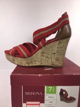Merona Womens Wedge.sandals size 7.5 M red fabric double cross strap cork shoes - £20.29 GBP