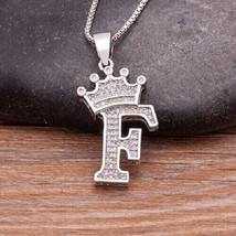 1.50Ct Real Moissanite Crown Initial Letter &quot;F&quot; Pendant 14K White Gold Plated - £104.95 GBP