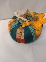 Fall Autumn Pumpkin Shape Country Floral Hand Sewn Pin Cushion Fabric Cloth - $18.80
