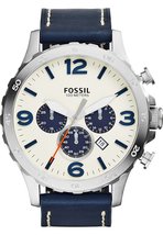 Fossil Men&#39;s JR1480 Nate Stainless Steel Chronograph Watch with Navy Leather Ban - £128.18 GBP