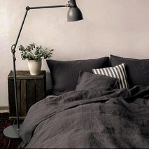 Dark Gray Linen Duvet Cover / 1 Duvet Cover with 2 Pillowcase / Softened... - £26.90 GBP+