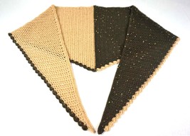 Handmade shawl. Openwork, beige and brown crochet shawl with sequins. BB-1 - $80.00