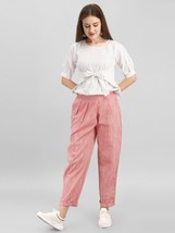 Casual Peach Pleated Pant And Tie Up Top Coordinated cotton Party Set, S... - $45.19