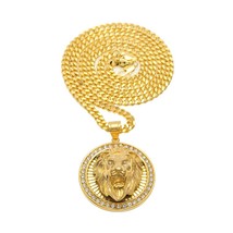 Elvis Presley 3D Round Lion Head Deluxe Medal TCB Gold Plated Pendant Necklace - £18.78 GBP