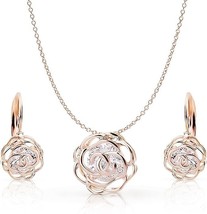 Crystalline Azuria Women 18ct Gold Plated Rose Flowers Crystals Jewelry Set Pend - £245.02 GBP