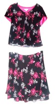 Lady Derby Black with Pink and White Flowers Skirt and Top Set Sz 18W Petite - £60.52 GBP