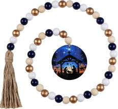 JOYMEMO Christmas Nativity Birth of Jesus Theme Wooden Bead Garland with... - $11.66