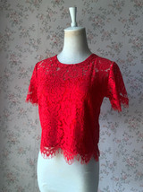 Red Lace Crop Top Outfit Women Custom Plus Size Crop Top Blouse for Wedding image 1