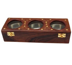 Handmade  Wooden Dry Fruit Box with Glass, 3 Bowls - $29.68