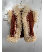 Vintage 70s Kids Girls Faux Fur Sherpa Suede Sheepskin Shearling Leather... - $839.23 MXN