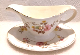 Edwin M Knowles Blossom Time Vtg 1940&#39;s Serving Gravy Boat &amp; Dish - Chip Flaw - $13.99