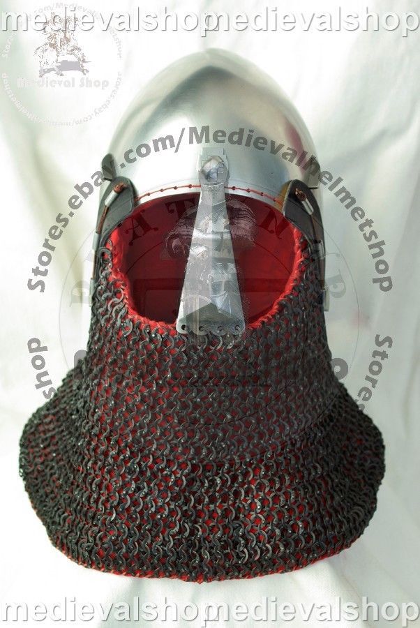Functional Medieval Helmet Combat Bascinet with Chainmail 14G Steel  MS1405 - $642.51