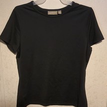 Croft &amp; Barrow Stretch Blouse Short Sleeve Black Activewear sz M Tunic - £10.06 GBP