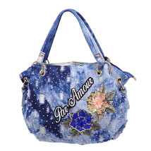 brand women washed denim handbag female shoulder crossbody bag design hobos top- - £73.63 GBP