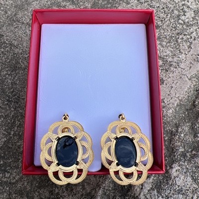 Alzerina 24K Gold plated Jet Hermatite Austrian Crystal Lever Back  Earrings Item image 2
