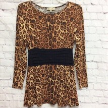 DG2 Diane Gilman Womens Blouse Brown Black Leopard Print Long Sleeve Stretch XS - £12.65 GBP