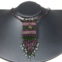 Vintage Purple Green Glass Seed Bead Necklace Amulet Pouch Medicine Bag ... - $27.00