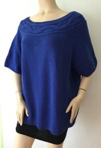 LANDS END Short Sleeve Blue Wool Blend w/Metallic Sparkle Knit Sweater (... - £19.53 GBP