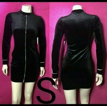 Black Velvet Sexy Long Sleeve Bodycon Dress ~Size S - £21.62 GBP