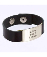 Leather Bracelet Quote Band Silver Live Your Dream Black Inspirational J... - £19.70 GBP