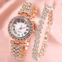 Fashion Luxury Full Crystal Women Rhinestone Wristwatch Female Bracelet Set Gift - $35.99