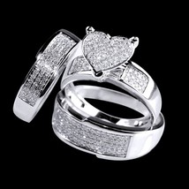 925 Silver Men Women 2.40CT Moissanite Heart Shape Bridal Wedding Trio Ring set - $332.74