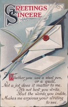 Greetings Sincere Postcard 1910 Quill Pen Envelopes Letters Desk - $2.96