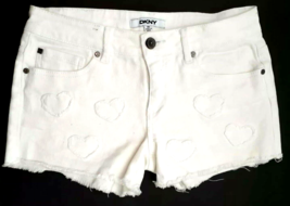 DKNY Girls’ White Denim Cut Off Shorts Size 14 White Embroidered Hearts  - £7.37 GBP