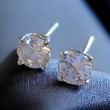 Vintage 925 Sterling Silver CZ Setting Post Earrings Classic Minimalist - £14.76 GBP