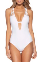 Becca 269094 Womens Color Code Plunge One-Piece Swimsuit, White, Size Large - £43.05 GBP