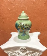 Vintage Chinese Ceramic Crackle Celadon Hand-Painted Vase Temple Jar - 9... - $149.41 CAD